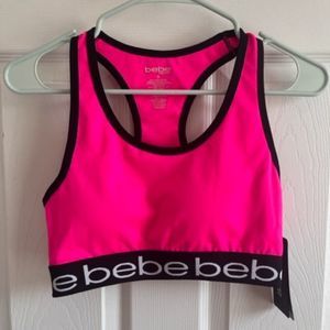 BEBE SPORT CONTRAST LOGO RACERBACK SPORT BRA-Medium